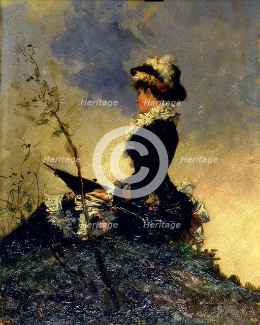  'Woman in the countryside', by Francesc Masriera 1881.
