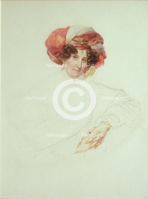Woman in Turban. Portrait of Countess Maria Grigoryevna Razumovskaya (1772-1865), née Vyazemskaya, 1827-1830. Artist: Briullov, Karl Pavlovich (1799-1852)