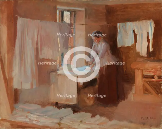 Woman Ironing, study for the Washerwomen, 1888. Creator: Albert Edelfelt.
