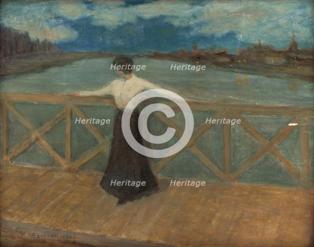 Woman on a bridge, 1907. Creator: Karol Pongrácz.