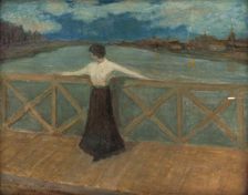 Woman on a bridge, 1907. Creator: Karol Pongrácz