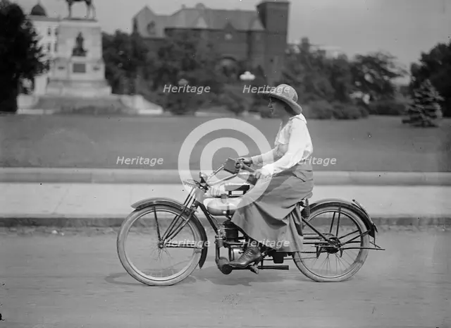 Woman On Bicycle, 1917 or 1918. Creator: Unknown.