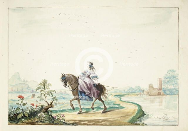 Woman on horseback in a landscape, 1660. Creator: Gesina ter Borch.