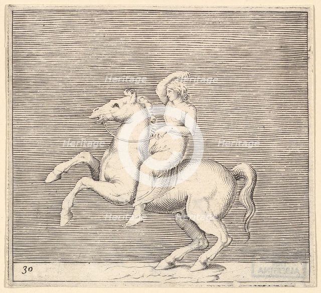 Woman on Rearing Horse, published ca. 1599-1622. Creator: Unknown.