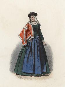 Woman of a Polish affluent from Krakow, in the modern age, color engraving 1870