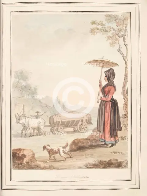 Woman of Bologna, leaf from 'A Collection of Dresses by David Allan Mostly from Nature', 1776. Creator: David Allan.