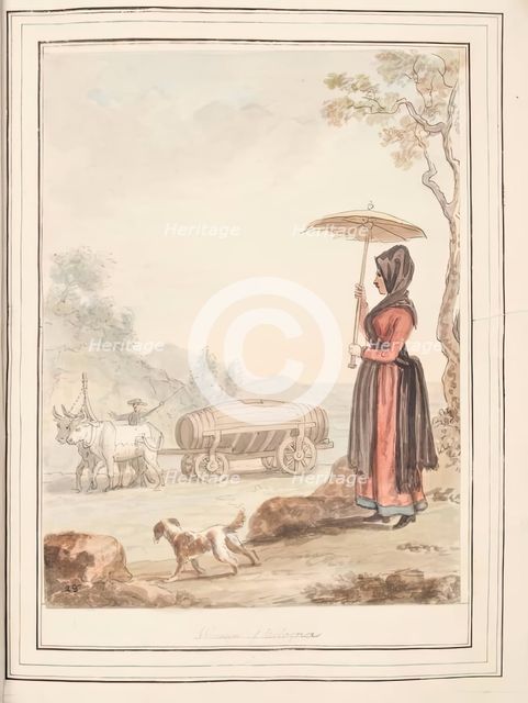Woman of Bologna, leaf from 'A Collection of Dresses by David Allan Mostly from Nature', 1776. Creator: David Allan.