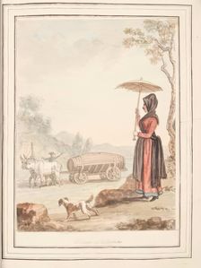 Woman of Bologna, leaf from A Collection of Dresses by David Allan Mostly from Nature 1776. Creator: David Allan