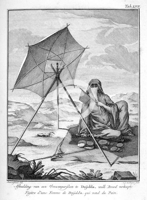Woman of Dsjidda (Jeddah) selling flatbread, Arabia, c1772-1774. Creator: CJ de Huyser.