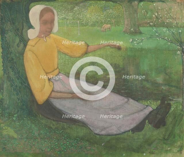 Woman of Huizen sitting under a Tree, 1888-1895. Creator: Richard Roland Holst.