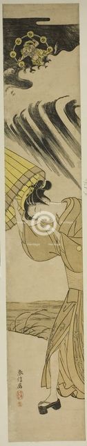 Woman Opening Umbrella as Thunder Approaches, c. 1769. Creator: Suzuki Harunobu.