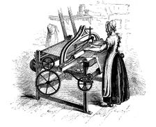 Woman operating a power loom for weaving cotton, c1840. Creator: Unknown