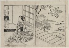 Woman Looking at a Hanging Scroll, c. 1740s. Creator: Nishikawa Sukenobu (Japanese, 1671-1754)