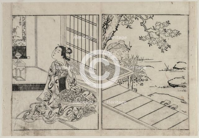 Woman Looking at a Hanging Scroll, c. 1740s. Creator: Nishikawa Sukenobu (Japanese, 1671-1754).