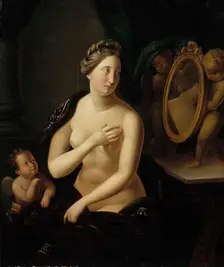 Woman looking in a mirror. Creator: Berndt Godenhjelm
