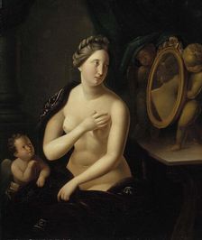 Woman looking in a mirror. Creator: Berndt Godenhjelm