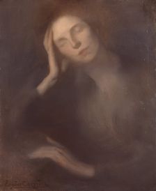 Woman Leaning on a Table, 1890. Creator: Eugene Carriere