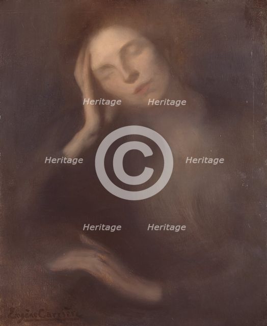 Woman Leaning on a Table, 1890. Creator: Eugene Carriere.