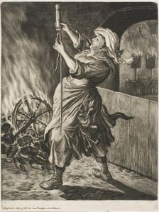 Woman Lighting a Rocket, also called Peace Gets Me Going, from Communia..., 1695. Creator: Cornelis Dusart