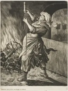 Woman Lighting a Rocket, also called Peace Gets Me Going, from Communia..., 1695. Creator: Cornelis Dusart