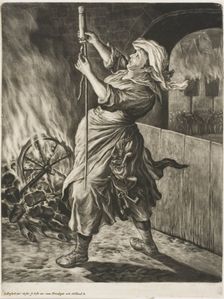 Woman Lighting a Rocket, also called Peace Gets Me Going, from Communia..., 1695. Creator: Cornelis Dusart