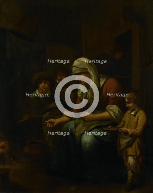 Woman making pancakes, 1670-1709. Creator: Bernardus van Schijndel.