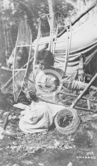 Woman making snow shoes, between c1900 and c1930. Creator: Unknown.