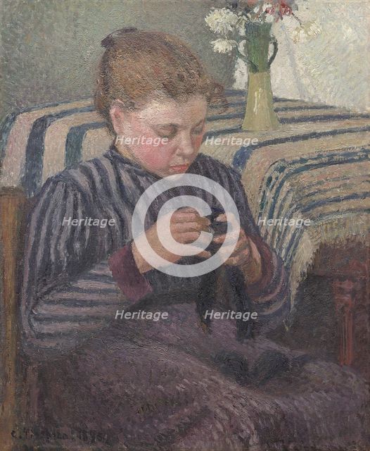 Woman Mending, 1895. Creator: Camille Pissarro.
