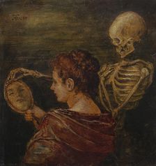 Woman, mirror and death, 1880. Creator: Thoma; Hans (1839-1924)