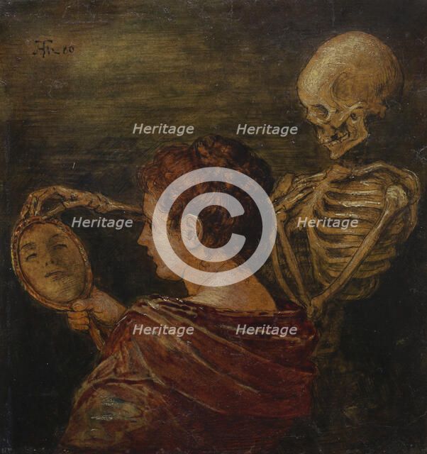 Woman, mirror and death, 1880. Creator: Thoma; Hans (1839-1924).