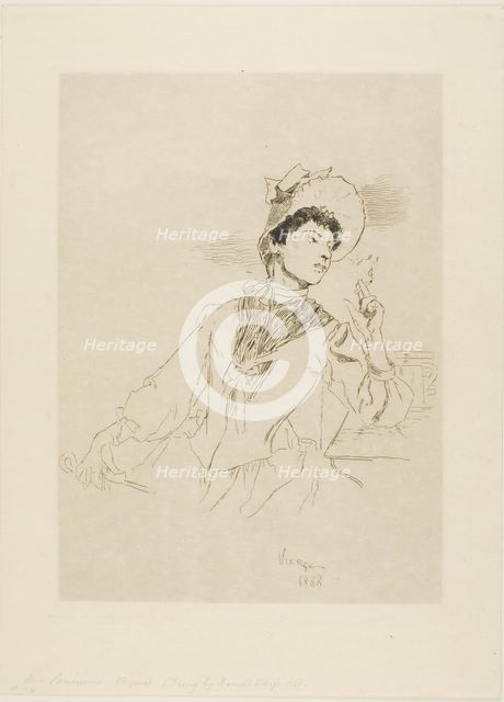 Woman Smoking a Cigarette, 1888. Creator: Daniel Urrabieta Vierge.