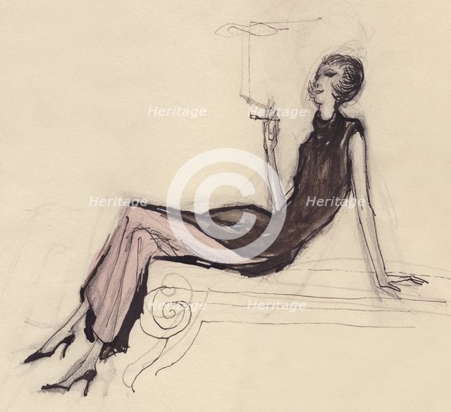 Woman smoking, c1950. Creator: Shirley Markham.