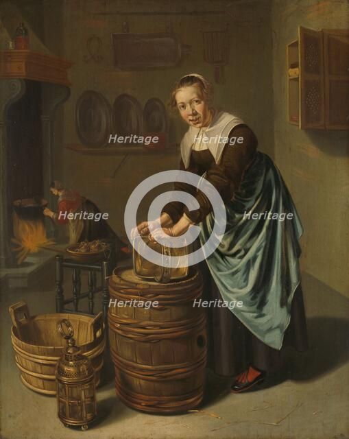 Woman scouring a vessel, 1631-1677. Creator: Willem van Odekercken.