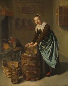 Woman scouring a vessel, 1631-1677. Creator: Willem van Odekercken