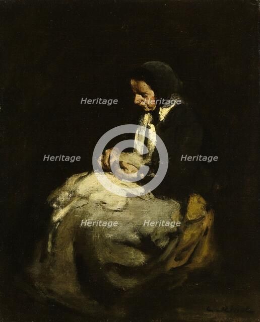 Woman sewing, 1850-1891. Creator: Theodule Ribot.