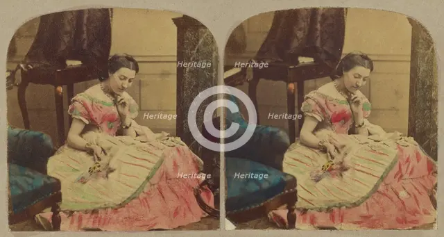 Woman sewing, about 1865. Creator: London Stereoscopic & Photographic Co.