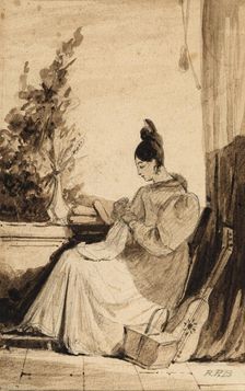 Woman Sewing, early 19th century. Creator: Richard Parkes Bonington
