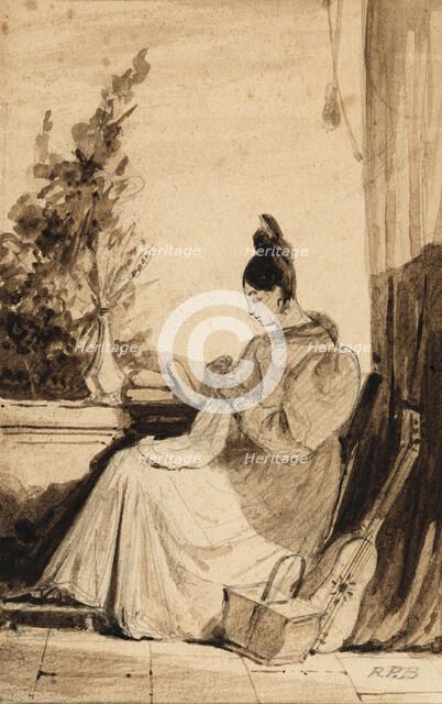 Woman Sewing, early 19th century. Creator: Richard Parkes Bonington.