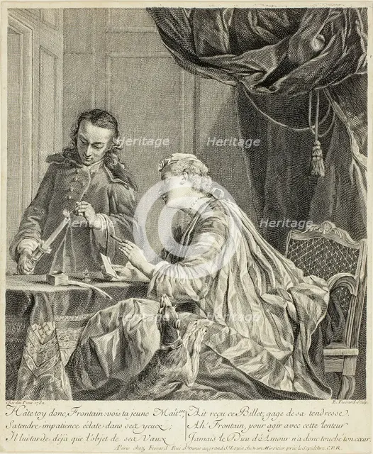 Woman Sealing a Letter, 1738. Creator: Etienne Fessard.