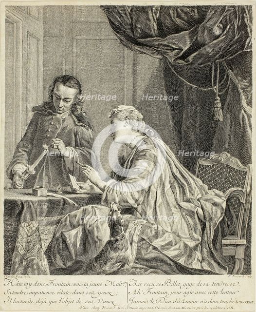 Woman Sealing a Letter, 1738. Creator: Etienne Fessard.
