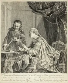 Woman Sealing a Letter, 1738. Creator: Etienne Fessard
