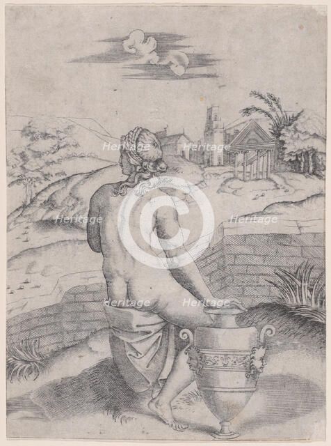 Woman Seated near a Vase, ca. 1514-36. Creator: Agostino Veneziano.