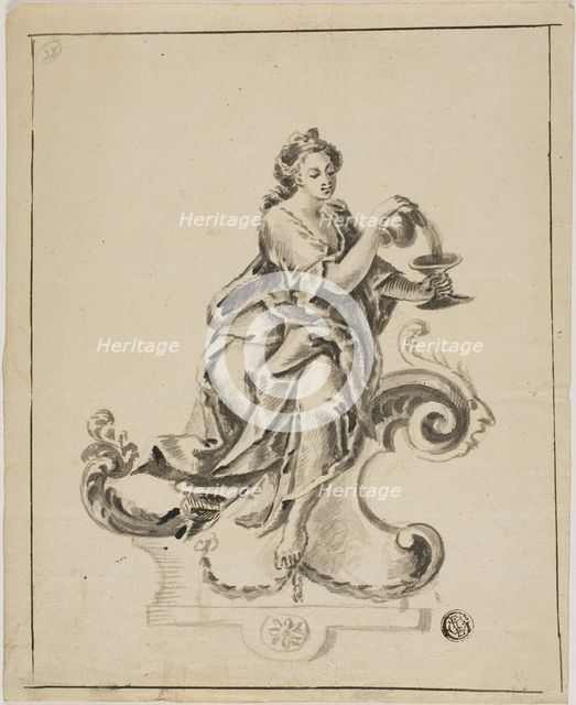 Woman Seated on Rococo Scroll, n.d. Creator: Unknown.