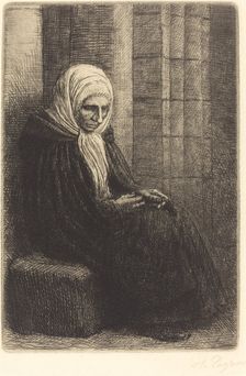 Woman Seated against a Wall, Child with His Head in Her Lap (Femme assis, muraille au fond...). Creator: Alphonse Legros