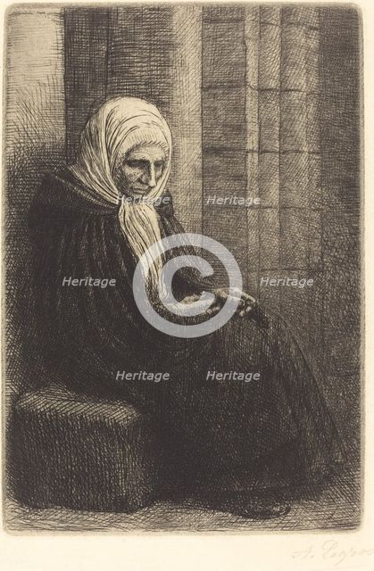 Woman Seated against a Wall, Child with His Head in Her Lap (Femme assis, muraille au fond...). Creator: Alphonse Legros.