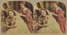 Woman seated being attended by another, about 1865. Creator: London Stereoscopic & Photographic Co