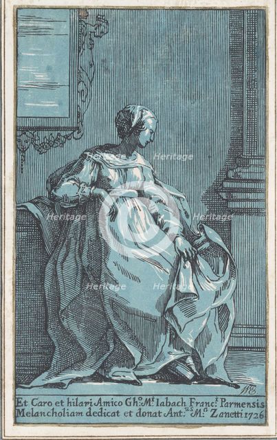 Woman Seated in Room (Melancholy), 1726. Creator: Anton Maria Zanetti.