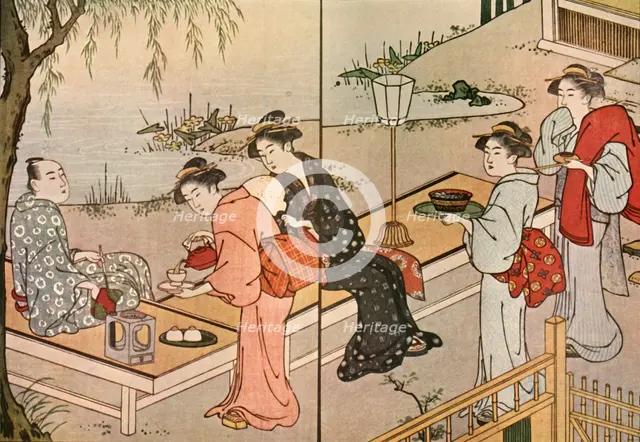 Woman serving tea, 1790, (1924). Creator: Katsukawa Shuncho.