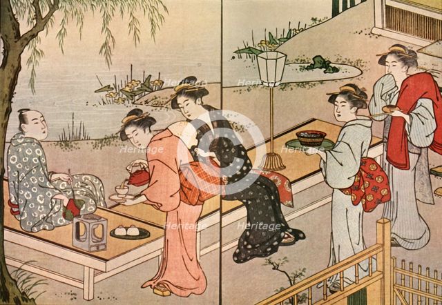Woman serving tea, 1790, (1924). Creator: Katsukawa Shuncho.