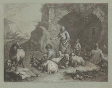 Woman, Shepherd Boys, and Sheep near an Arch, 1759/1782. Creator: Francesco Londonio